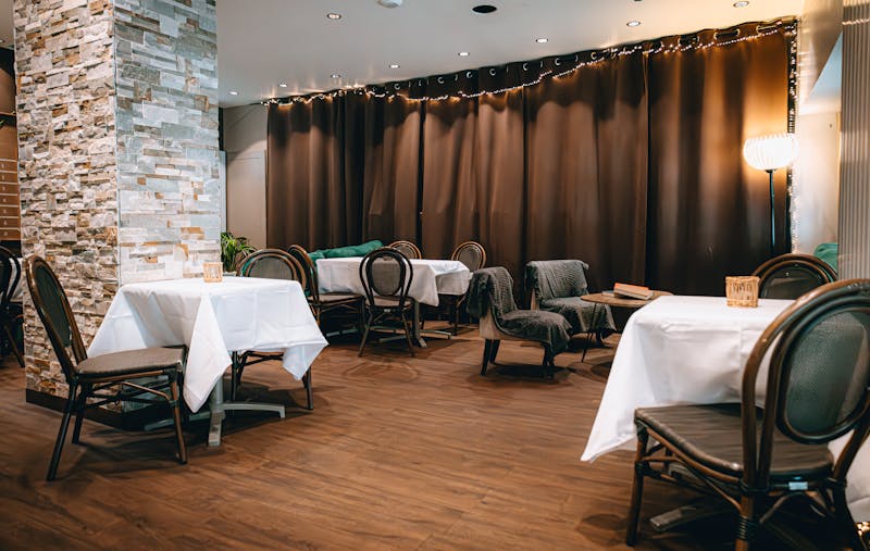 Inside Dewey's Pizza restaurant, warm and welcoming atmosphere